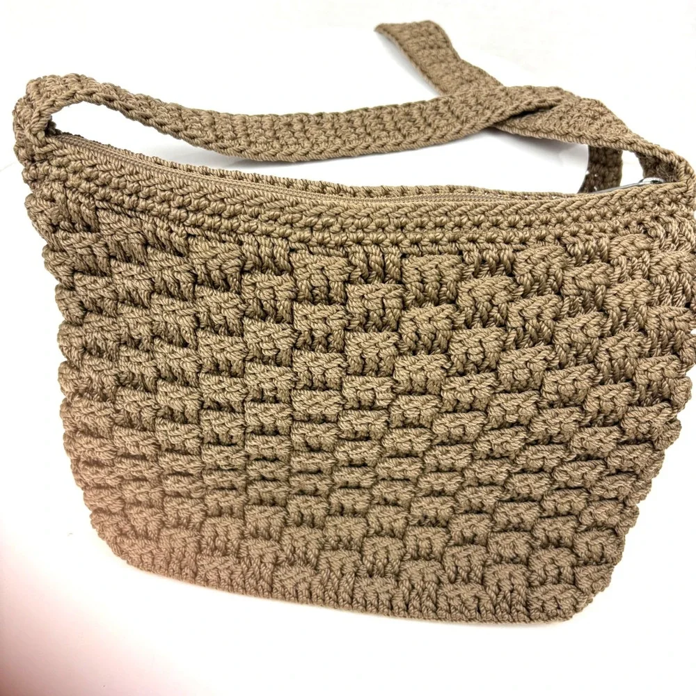 Y2K Vintage The Sak Hand-Crochet Basketweave Shoulder Bag - Taupe/Beige Pristine